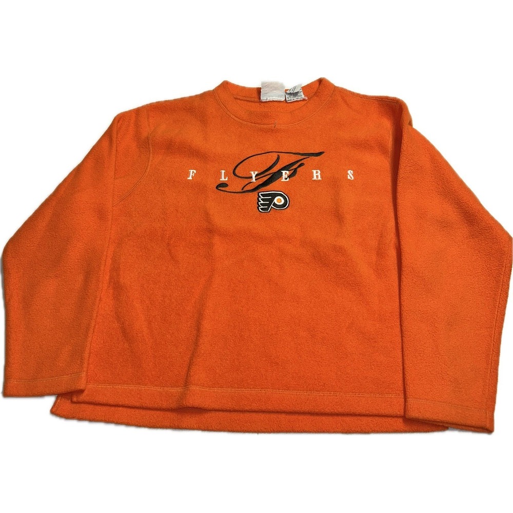 Vintage The Edge Orange Fleece‎ Pullover Sweater Philadelphia Flyers Men's Small